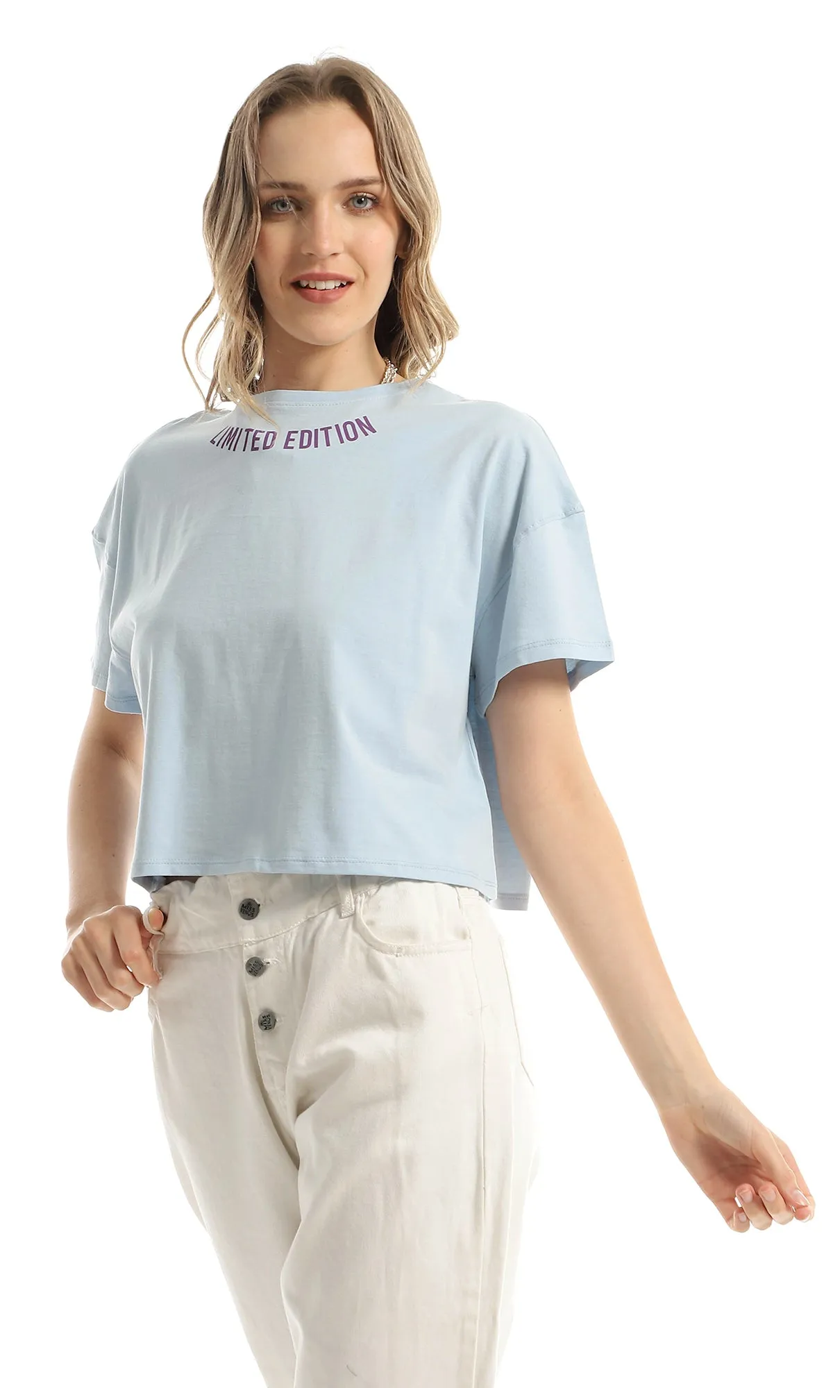 98232 Printed "Limited Edition" Baby Blue Loose Tee