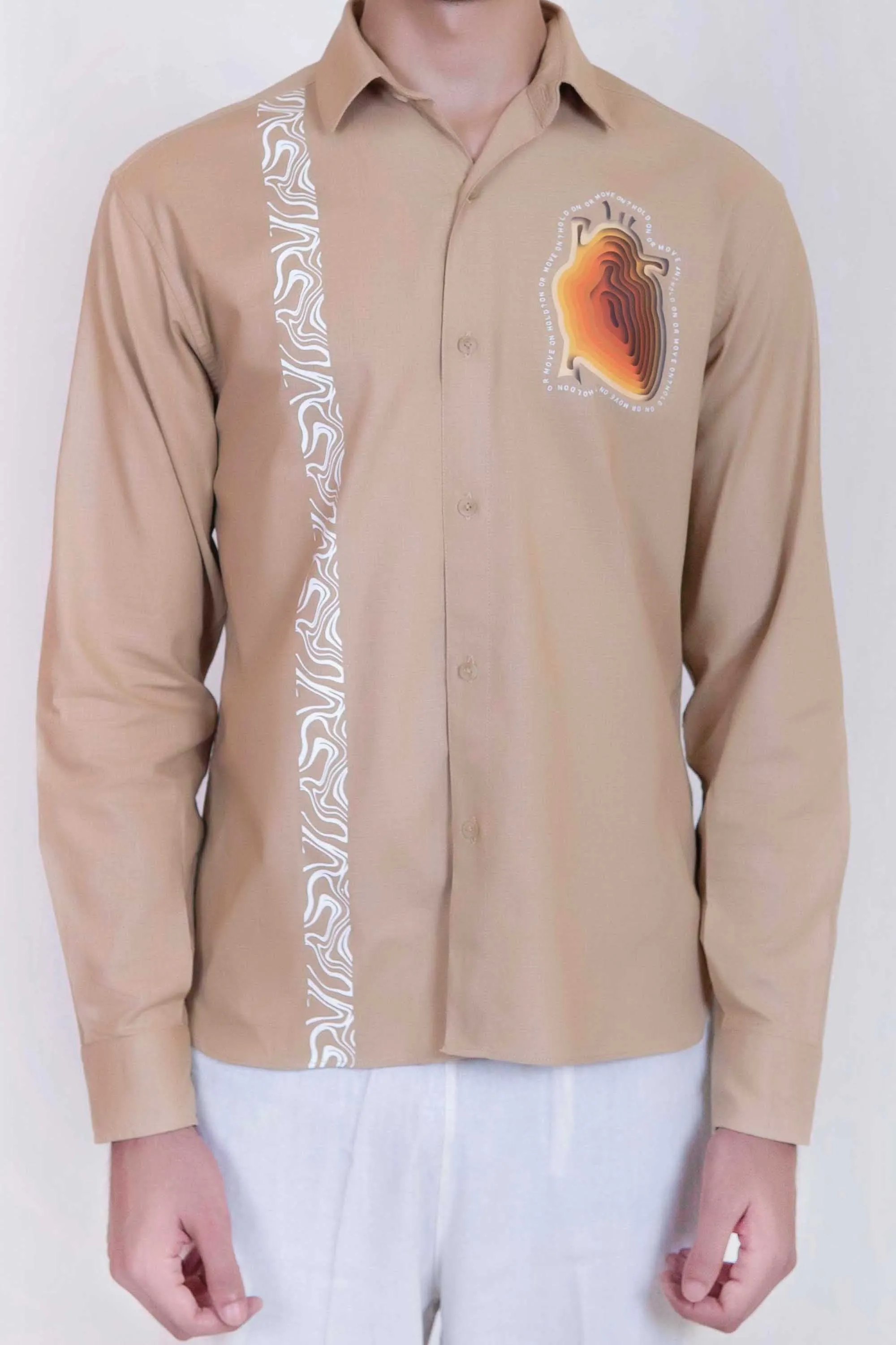 Beige Topographic Heart Motif Shirt