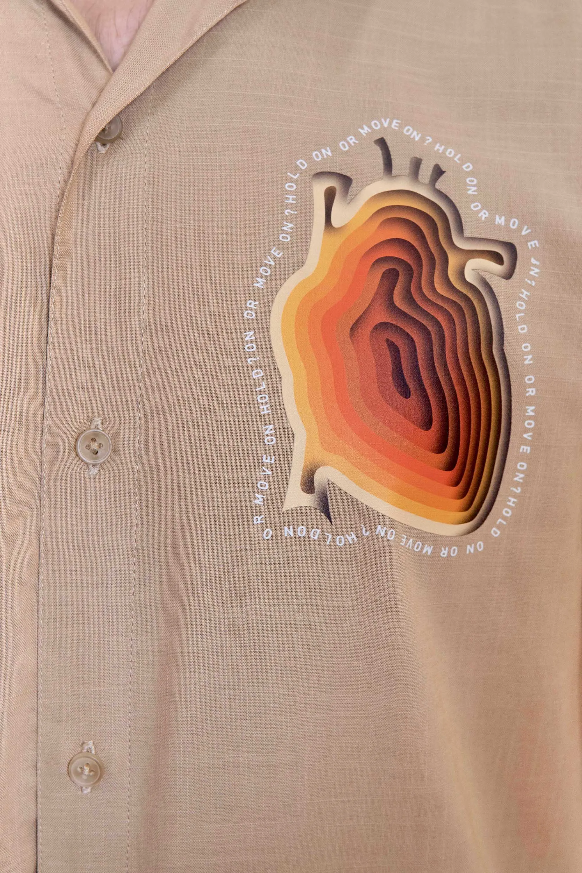 Beige Topographic Heart Motif Shirt