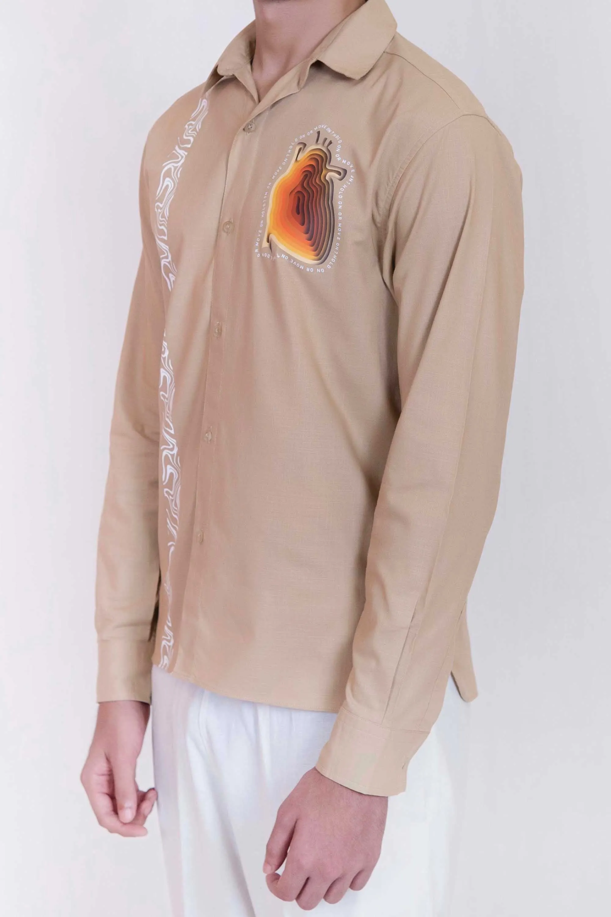 Beige Topographic Heart Motif Shirt