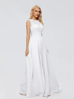 Bridesmaid Dress White Melody Elegant Bateau Chiffon Bridesmaid Dresses