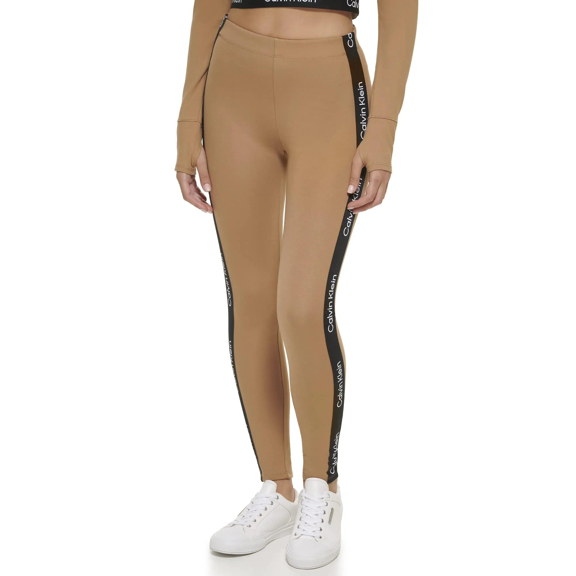 Calvin Klein Performance Women's High Waisted Logo Leggings, Teak, Medium