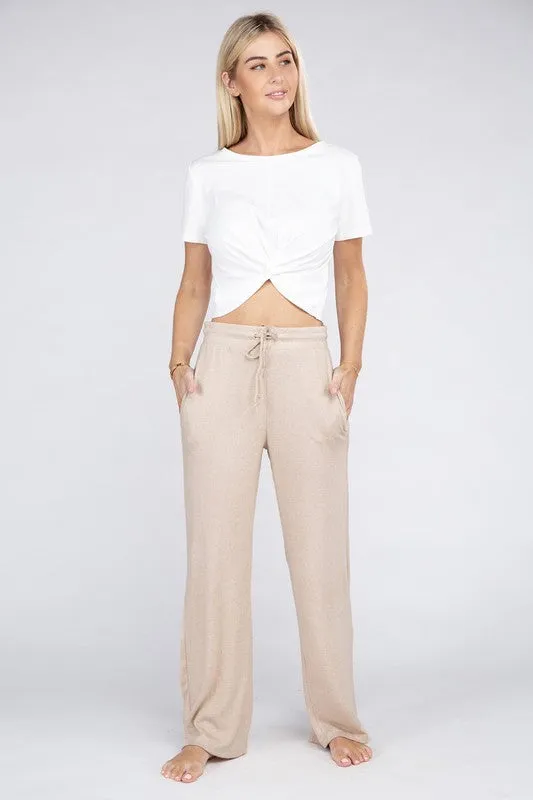 Casual Beige Cozy Terry Lounge Pants