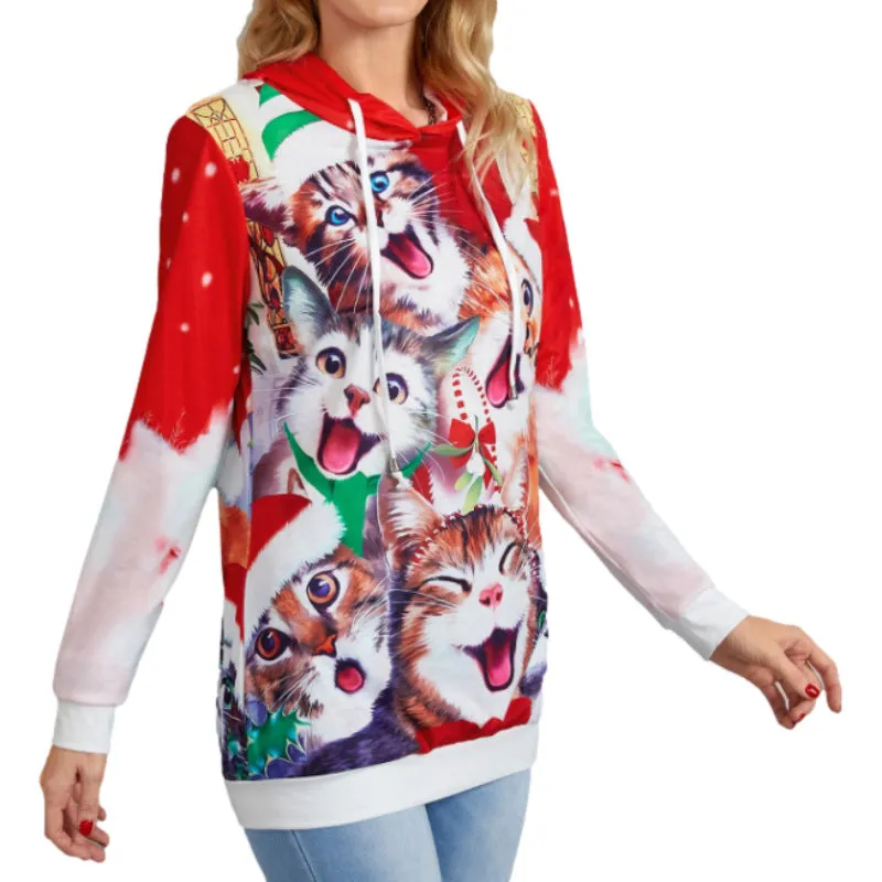 Christmas Print Hooded Sweatshirt For Women Wholesale