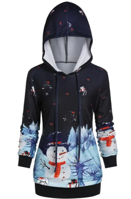 Christmas Print Hooded Sweatshirt For Women Wholesale