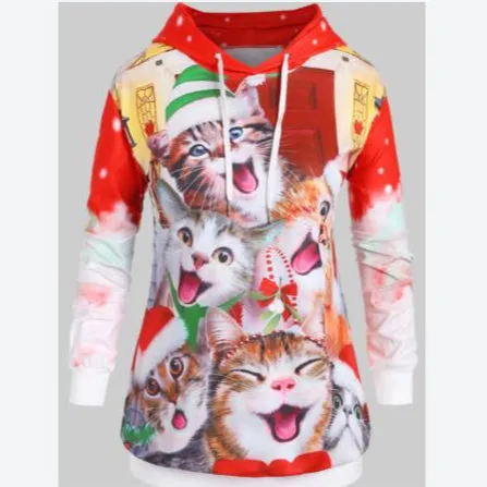 Christmas Print Hooded Sweatshirt For Women Wholesale