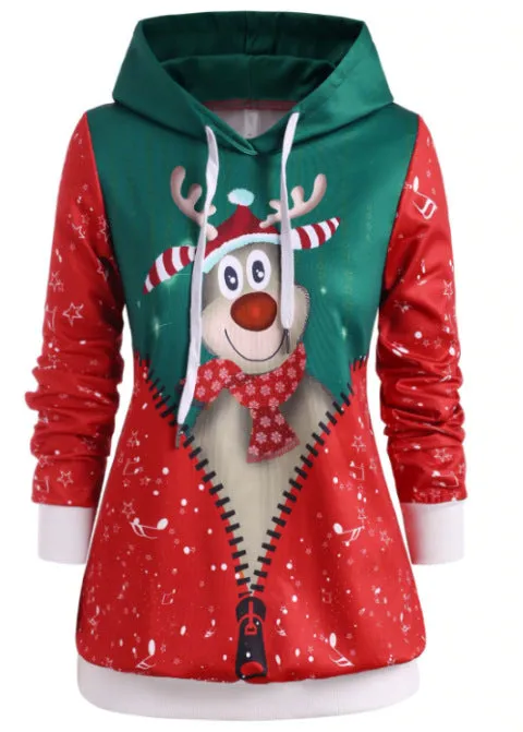 Christmas Print Hooded Sweatshirt For Women Wholesale