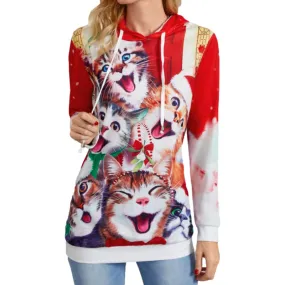 Christmas Print Hooded Sweatshirt For Women Wholesale