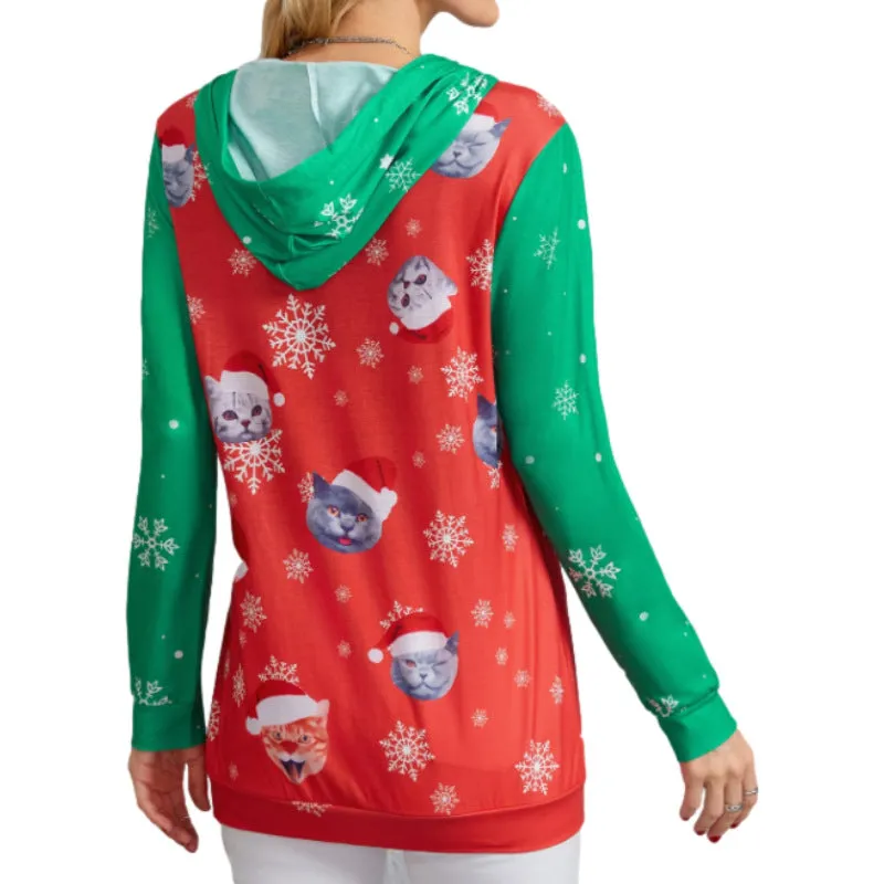 Christmas Print Hooded Sweatshirt For Women Wholesale