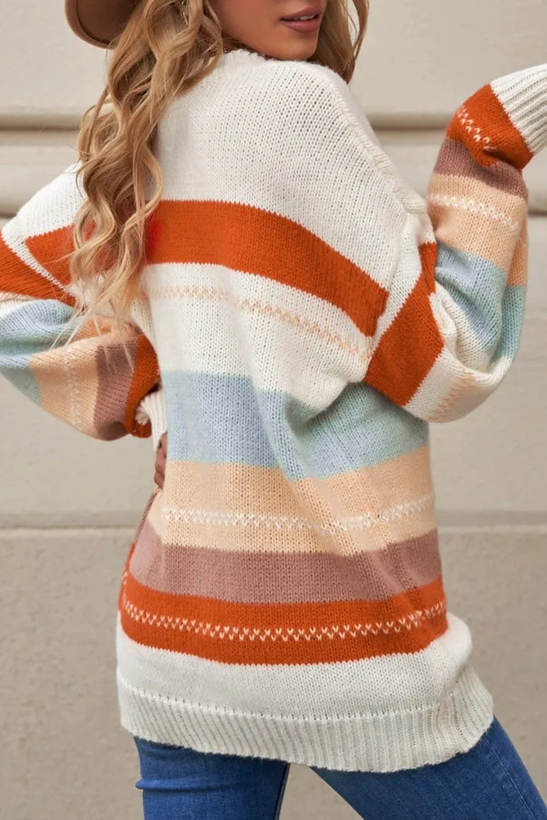 Colorblock Stripe Crew Neck Sweater