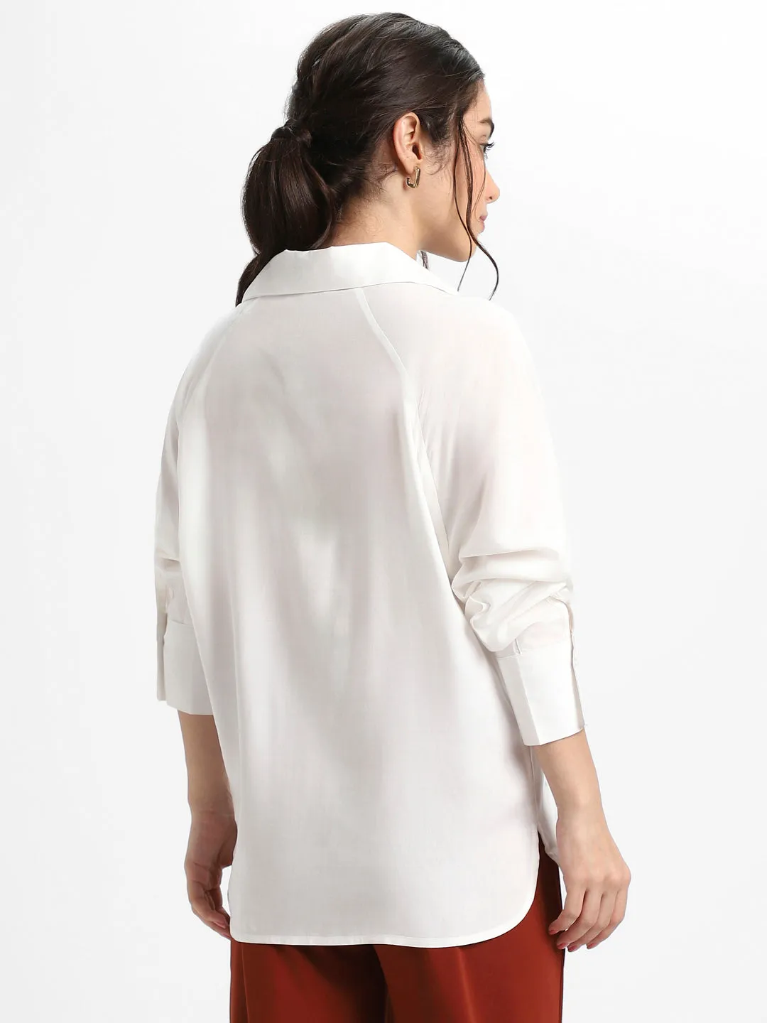 DL Woman Shirt Collar Relaxed Fit Solid Off White Shirt