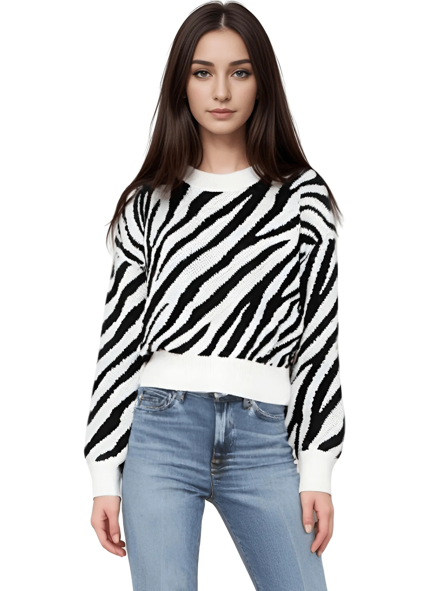 Fashion Women's Zebra Striped Sweater Stylish Sweaters Women Jumpers Casual Knit Loose Pullovers