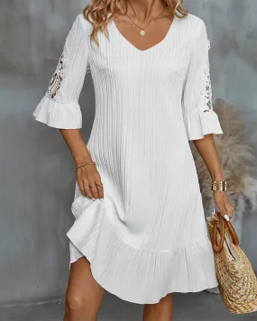 Flared Sleeve Lace Knee Length Dress