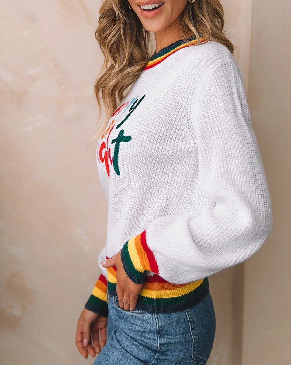 Glitter Merry & Bright Stripe Trim Sweater