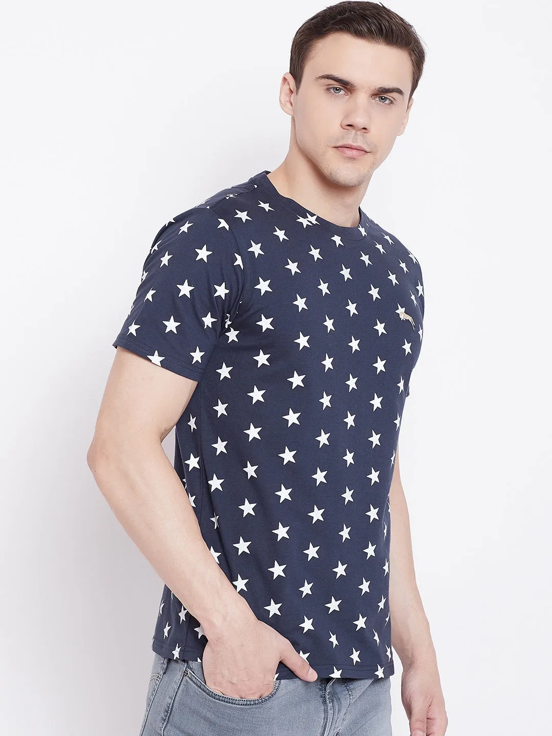 JUMP USA Men Navy Blue Printed Round Neck T-shirt