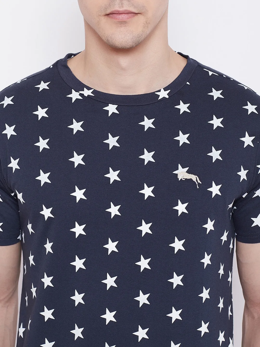 JUMP USA Men Navy Blue Printed Round Neck T-shirt