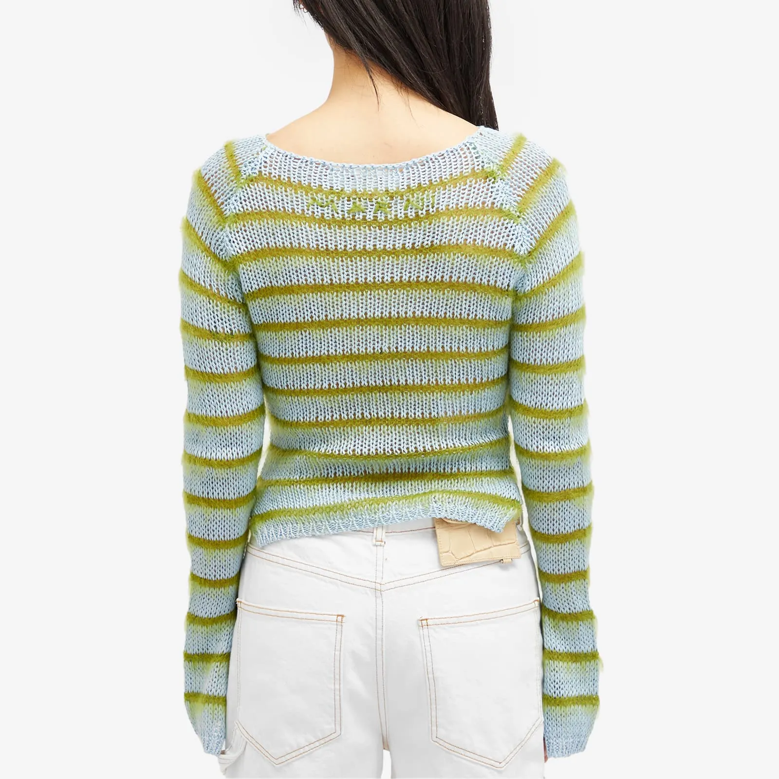 Marni Long Sleeve Boat Neck Striped Sweater in Iris Blue