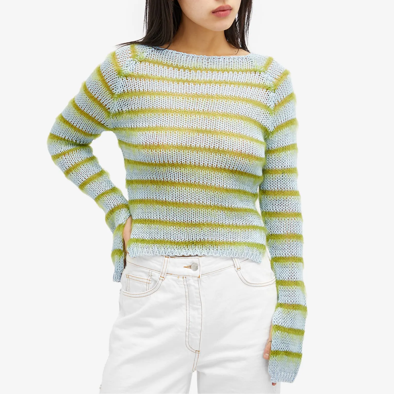 Marni Long Sleeve Boat Neck Striped Sweater in Iris Blue