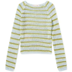 Marni Long Sleeve Boat Neck Striped Sweater in Iris Blue