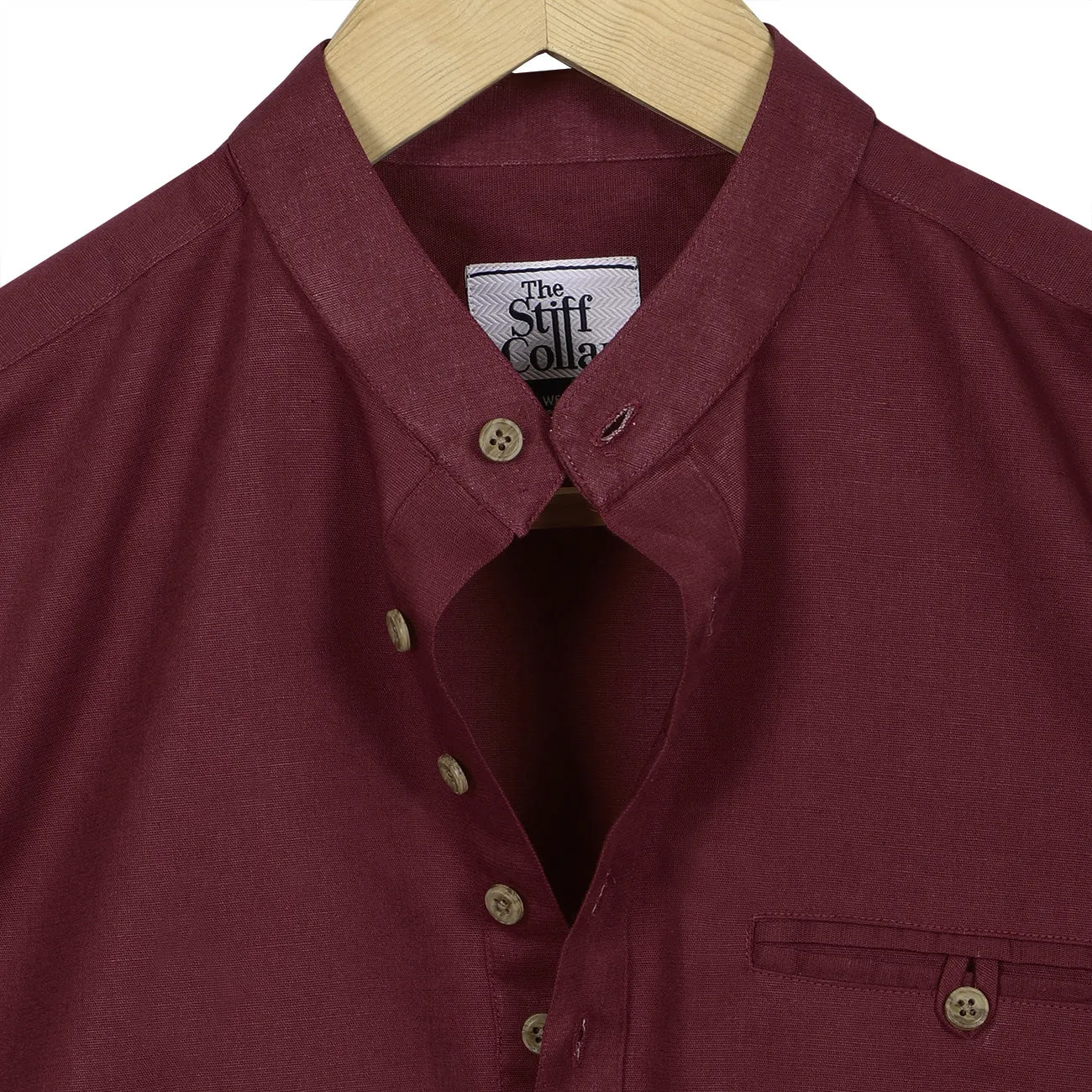 Maroon Cotton Linen Rolled-up Sleeve Short Kurta