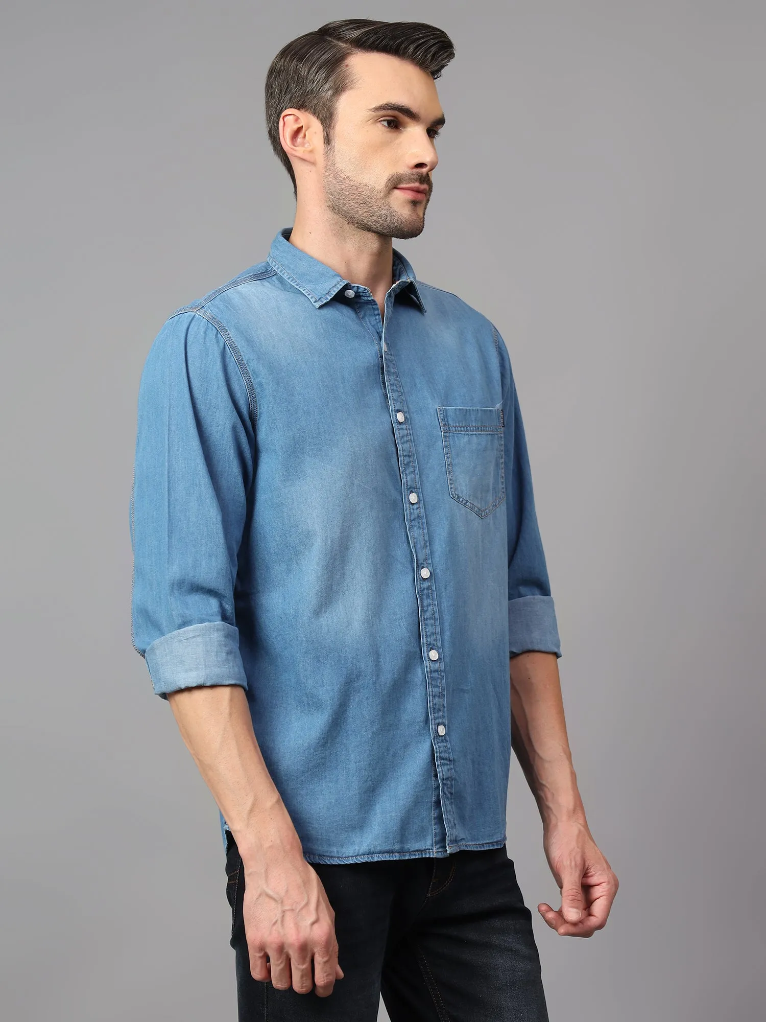 Men's Blue  Casual Denim Full Sleeve Shirt