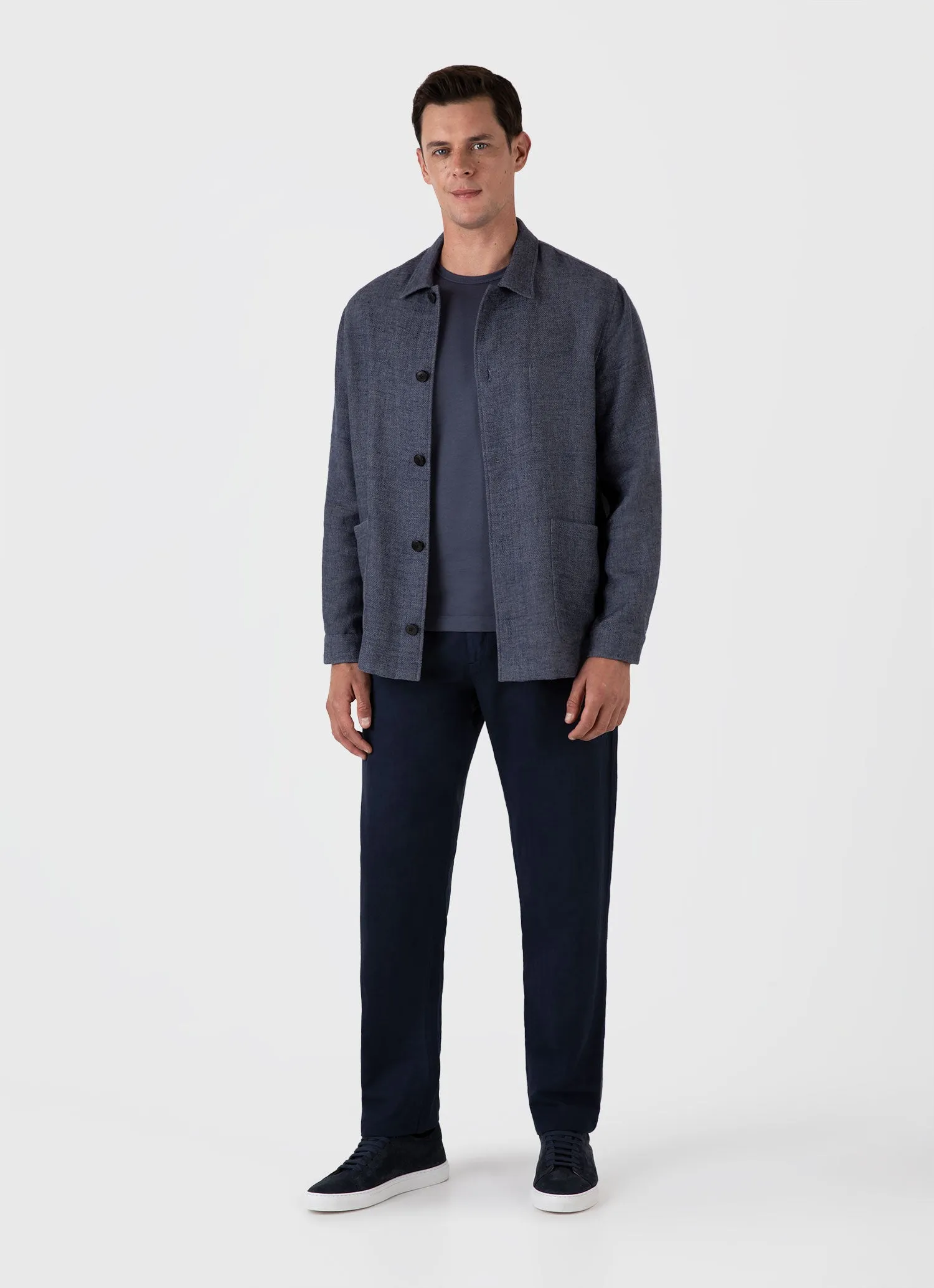 Men's Cotton Linen Twill Twin Pocket Jacket in Denim Blue