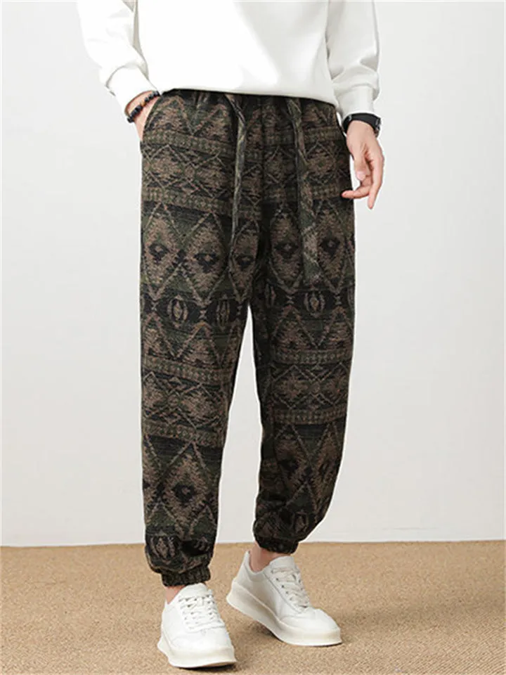 Men's Cozy Ethnic Style Jacquard Ankle-tied Woolen Pants