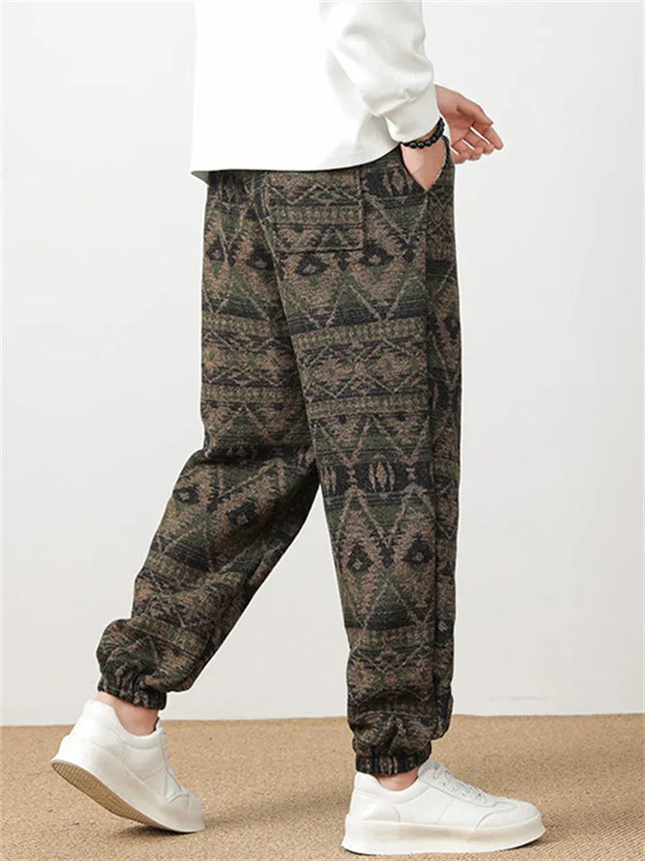 Men's Cozy Ethnic Style Jacquard Ankle-tied Woolen Pants