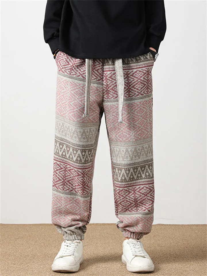 Men's Cozy Ethnic Style Jacquard Ankle-tied Woolen Pants