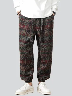 Men's Cozy Ethnic Style Jacquard Ankle-tied Woolen Pants