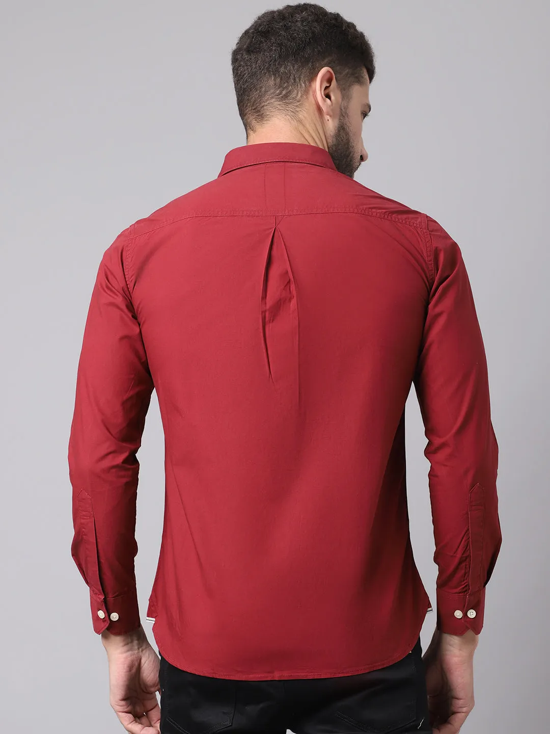 Men's Maroon Casual Plain Full Sleeve Shirt