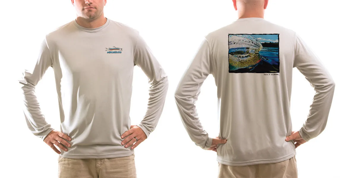 Men's Sun Protective Fishing Shirt Grey/Whiplash Rainbow Trout