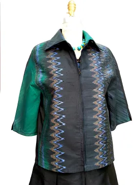 Modern Ikat Couture Cut Jacket Black and Green