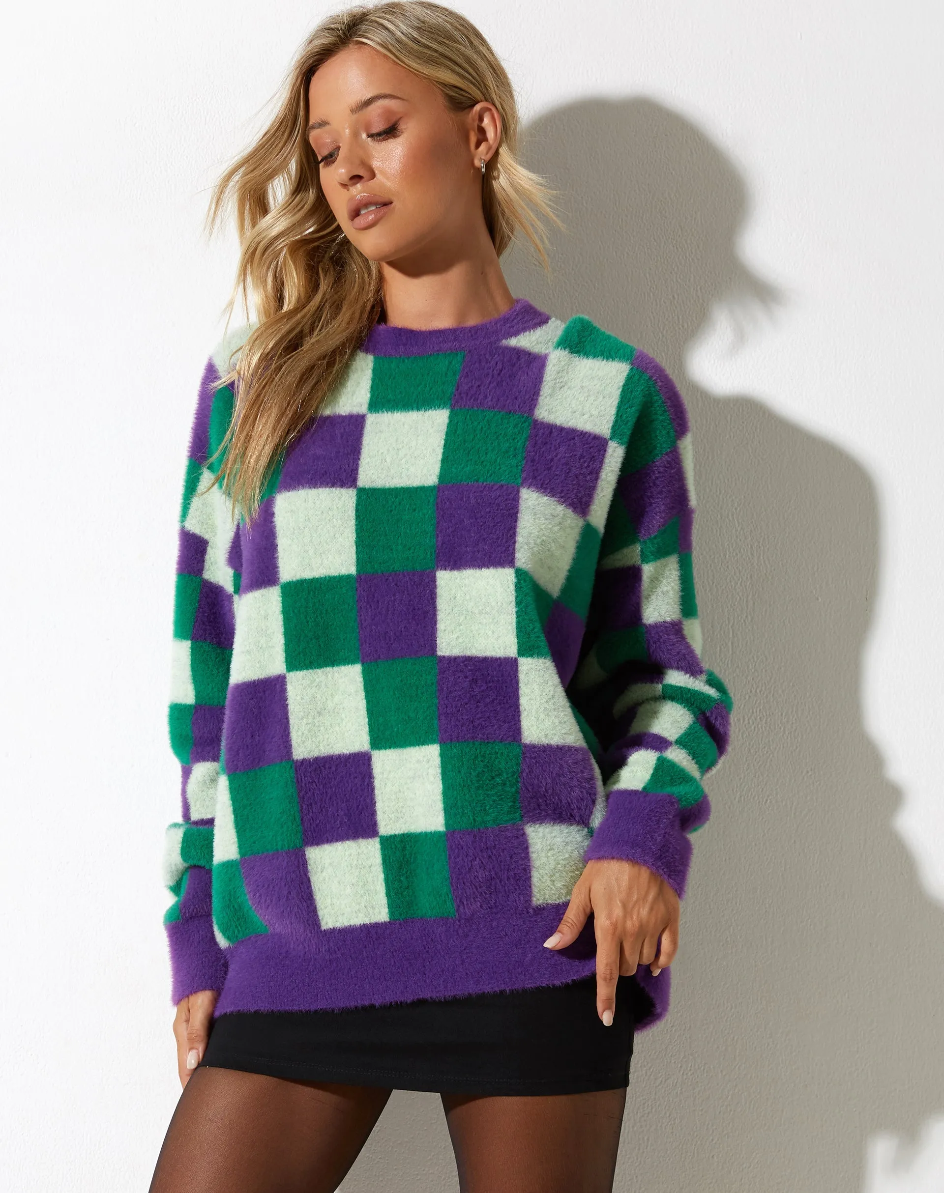 Namari Jumper in Check Green Purple