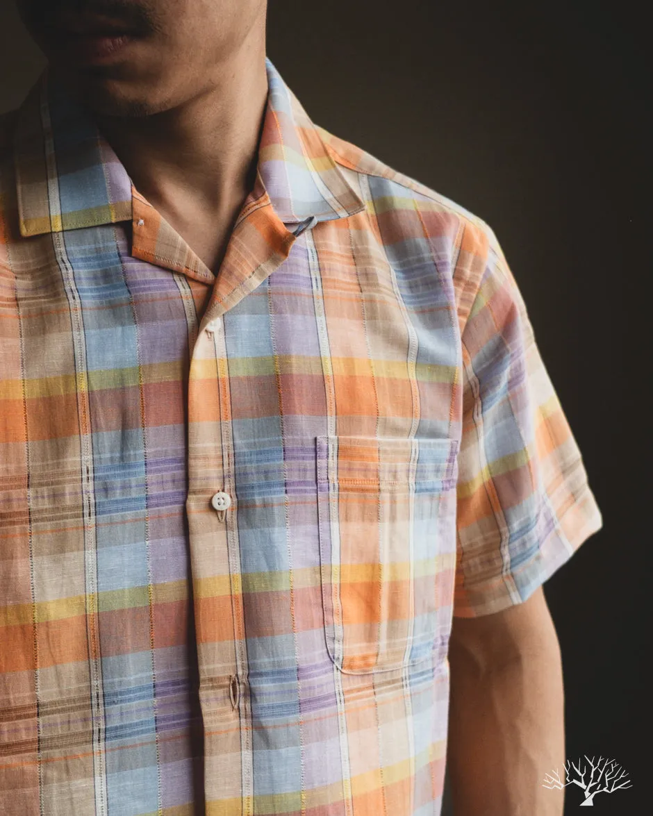 Orange Cotton Linen Ghost Weave Camp Shirt