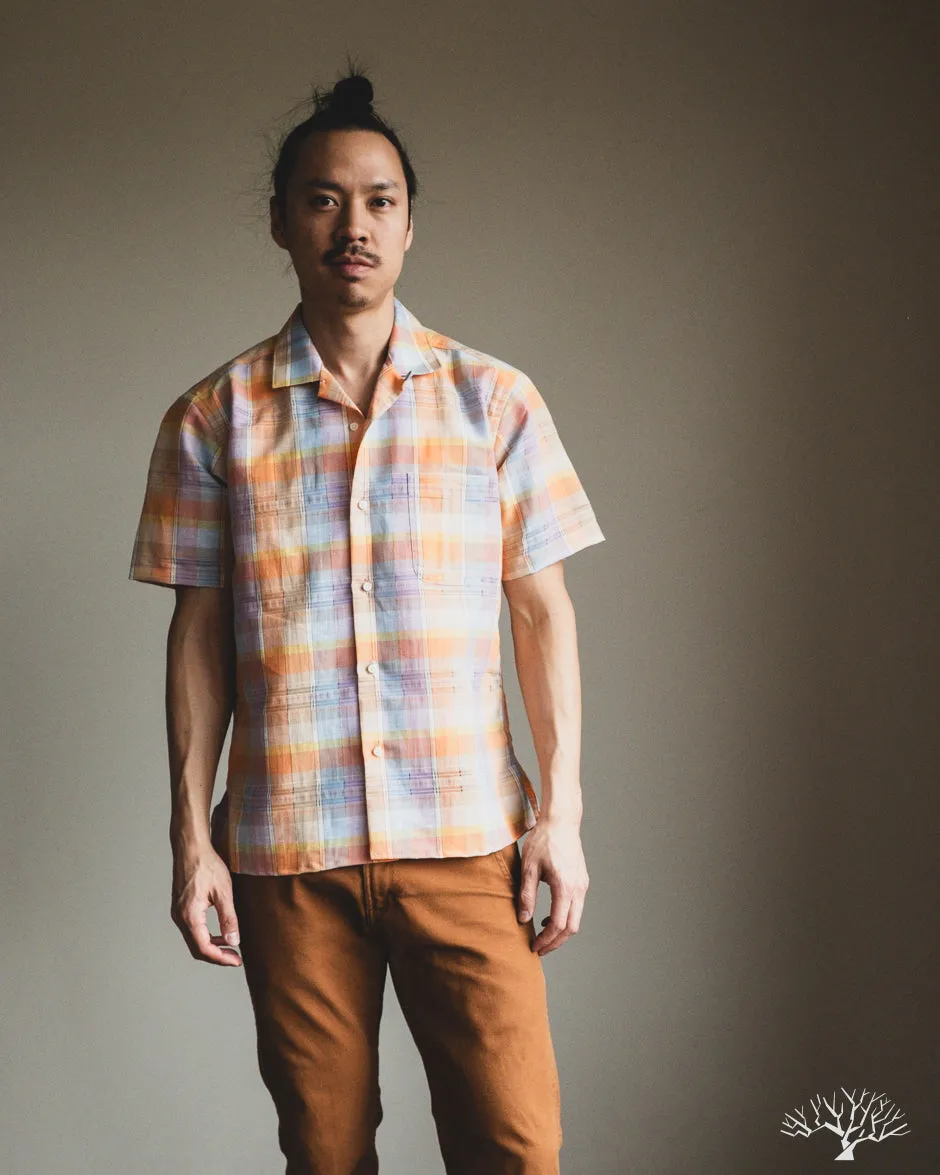 Orange Cotton Linen Ghost Weave Camp Shirt