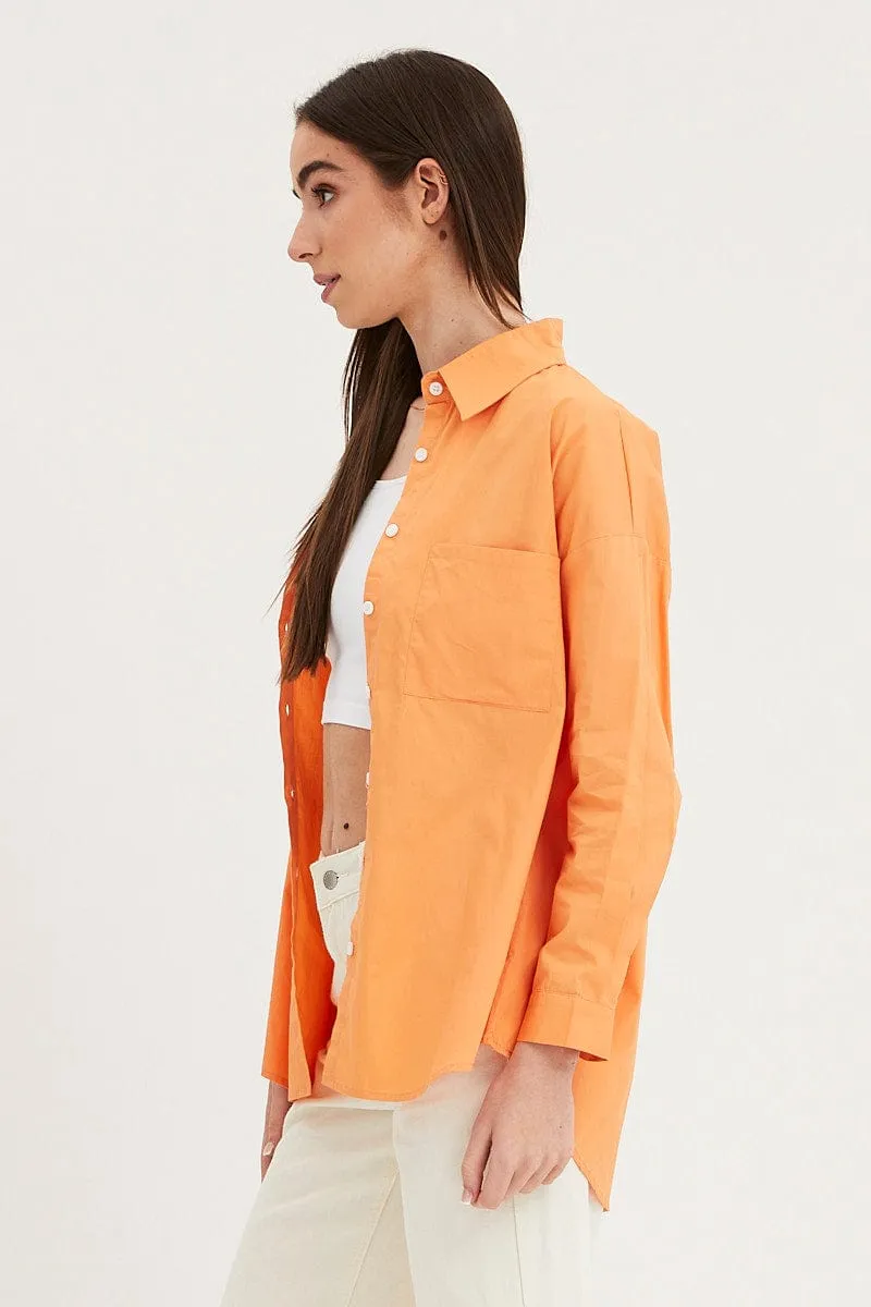 Orange Relaxed Shirts Long Sleeve Button Up