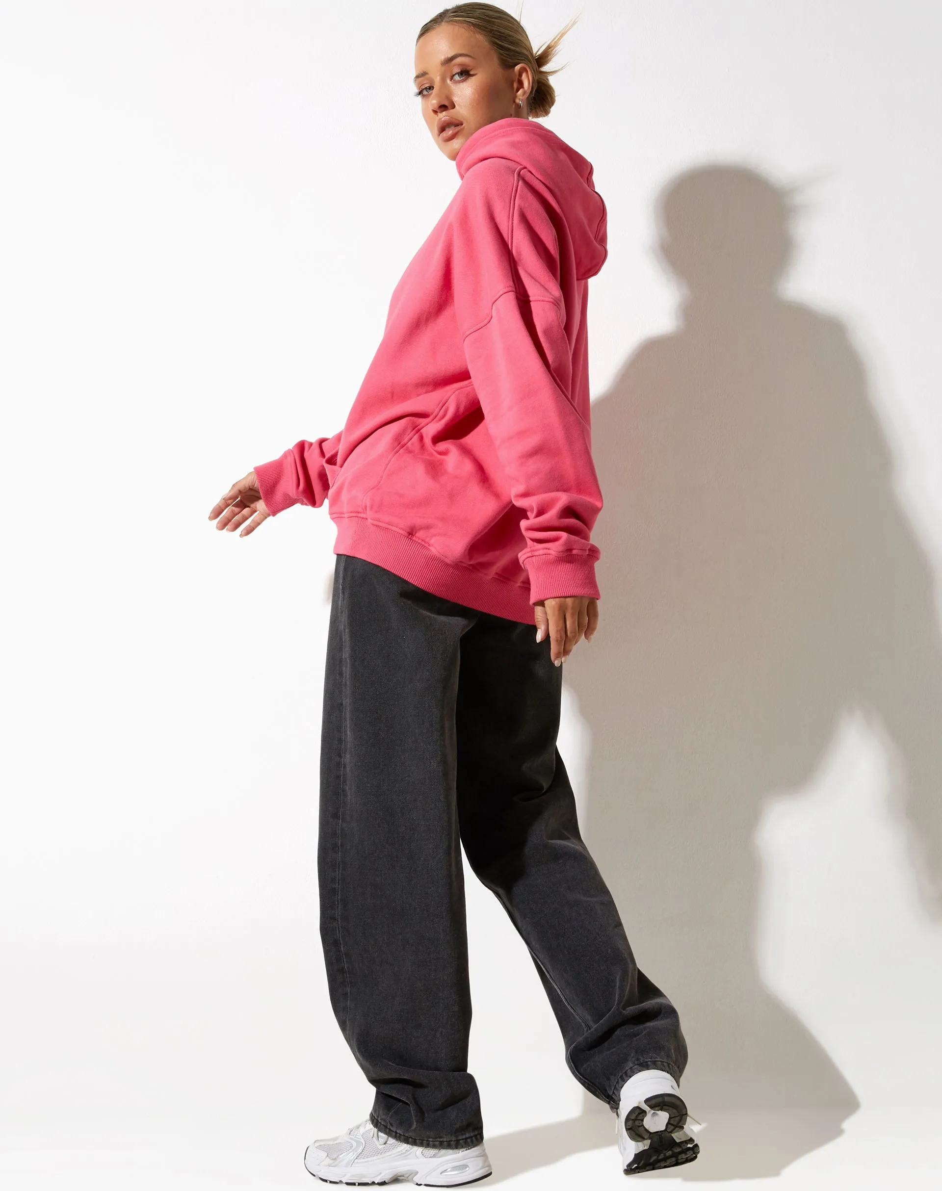 Oversize Hoodie in Fandango Pink with 'Different' Embro