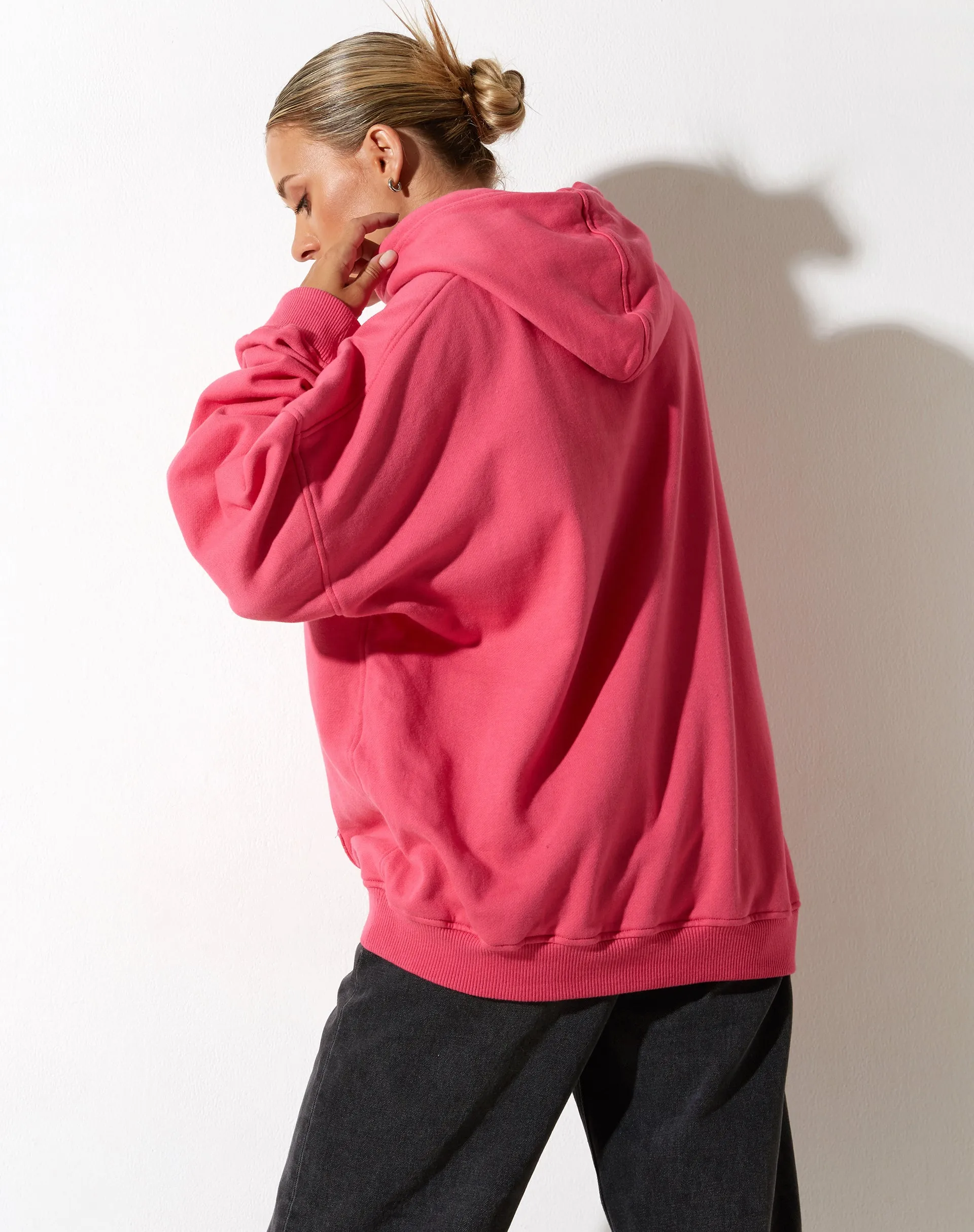 Oversize Hoodie in Fandango Pink with 'Different' Embro