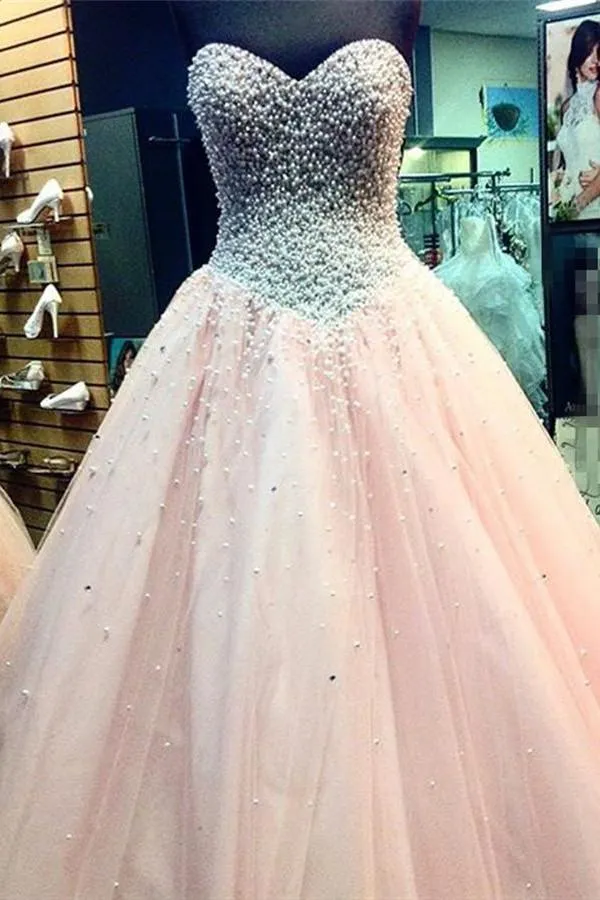 Pretty Sweetheart Beading Ball Gown Handmade Lace Up Prom Dresses PFP1076