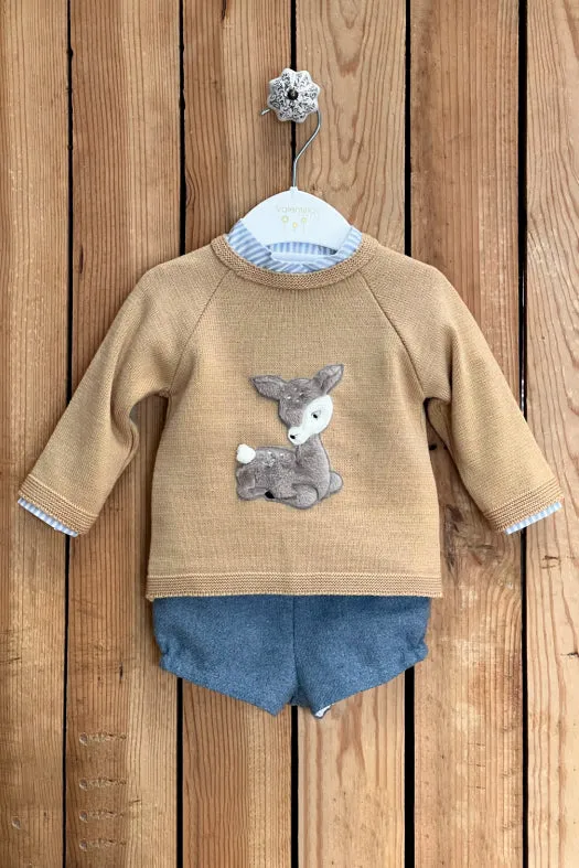 "Evander" Camel Bambi Jumper, Shirt & Shorts