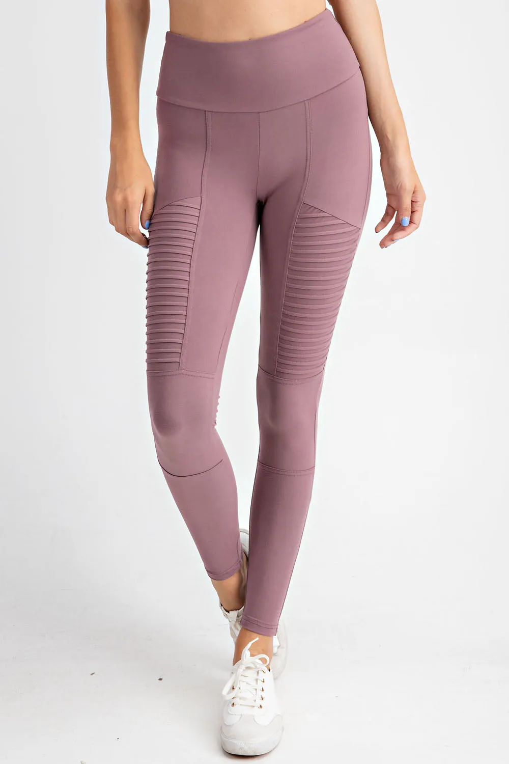 Rae Mode Full Length Moto Leggings (Mauve & Burgandy)