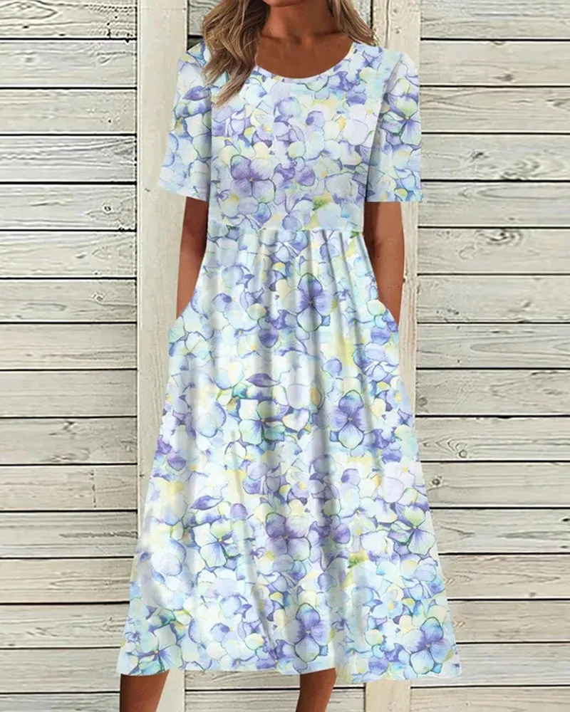 Reagan - Printed Round Neck Short Sleeve Dress