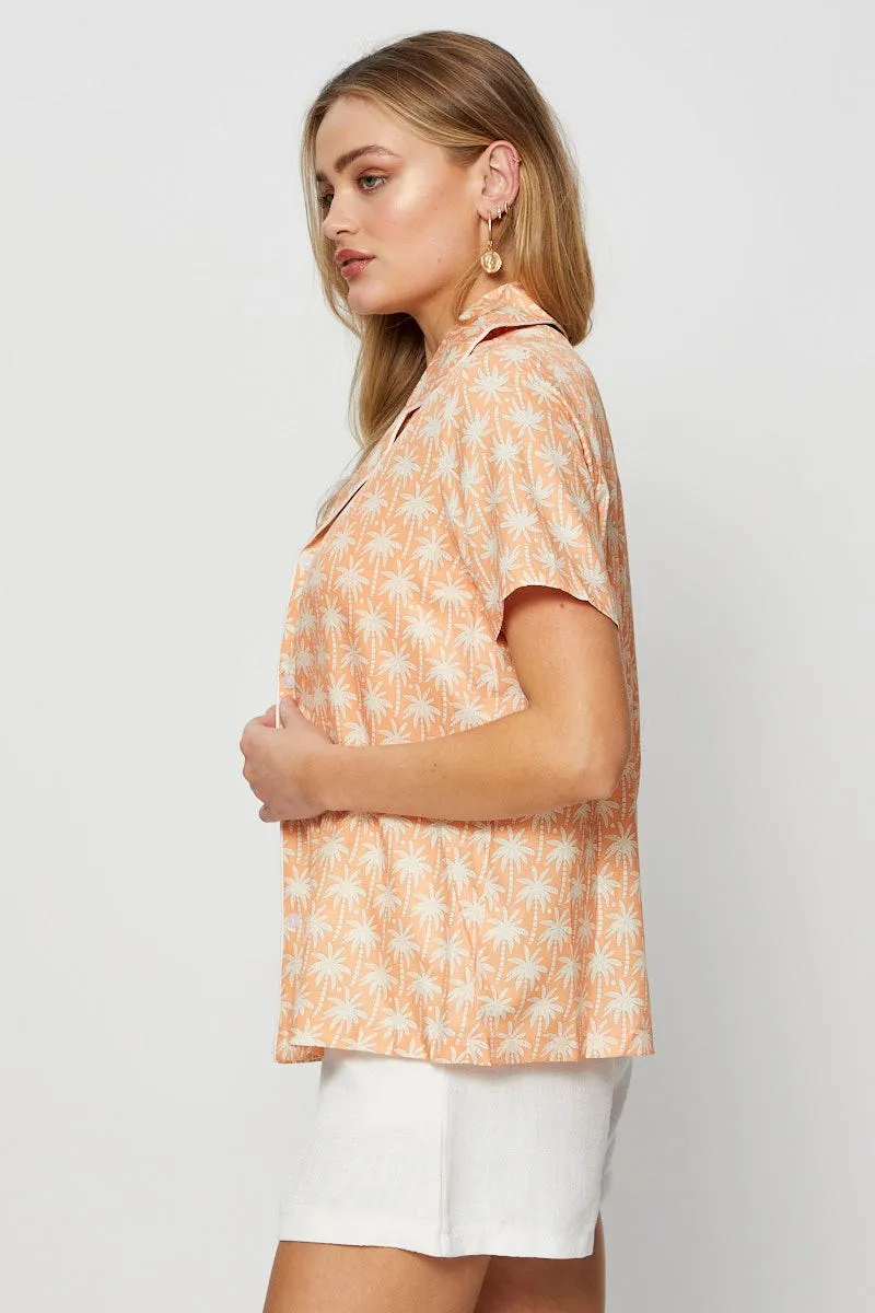 Retro Print Relaxed Shirts Short Sleeve Collared