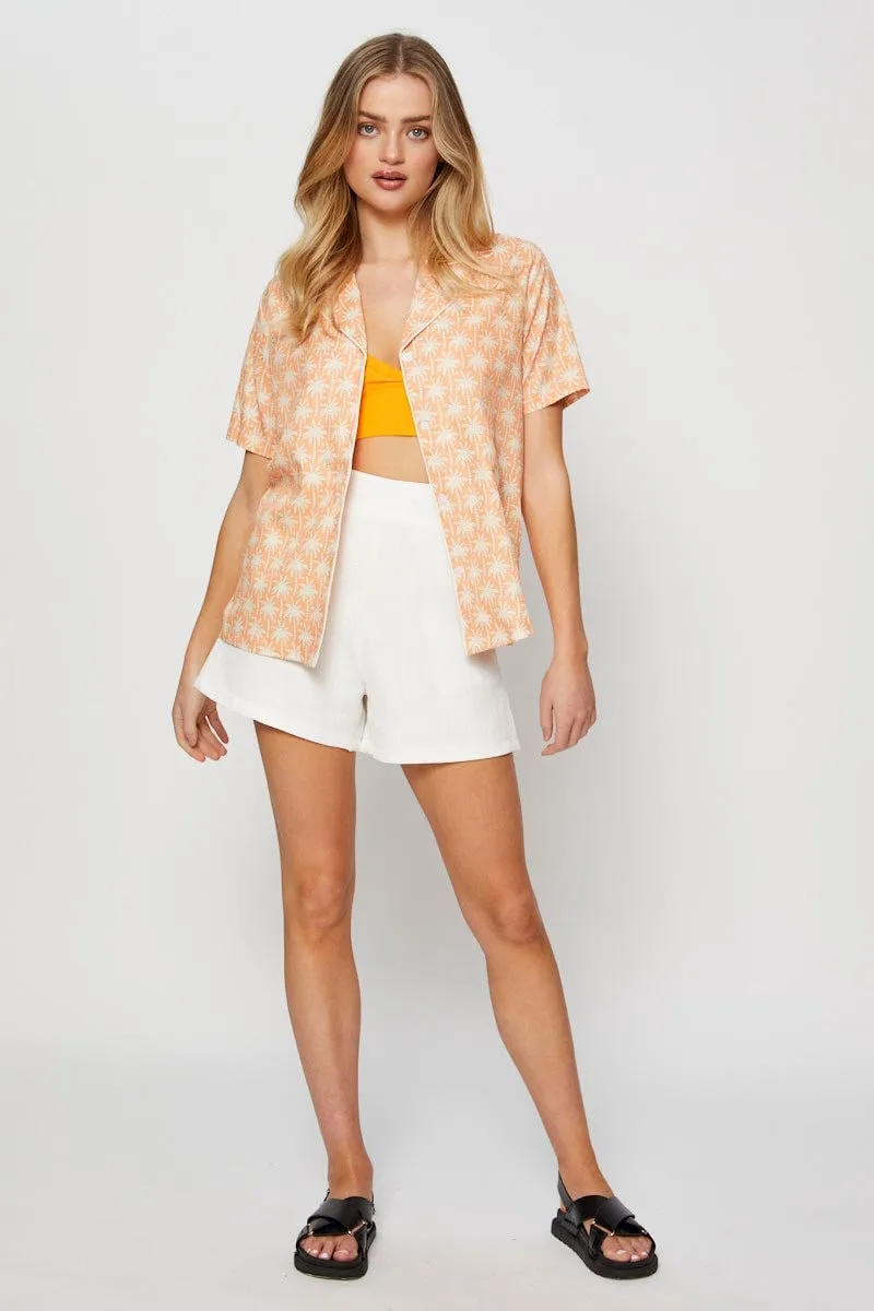 Retro Print Relaxed Shirts Short Sleeve Collared