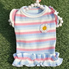 Ribbed Striped Frilly T-Shirt