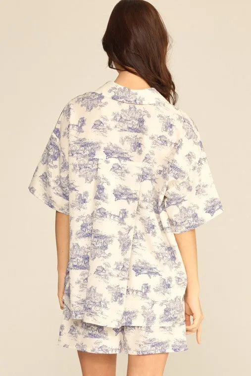 Short Sleeve Boxy Shirt (Off White Blue)