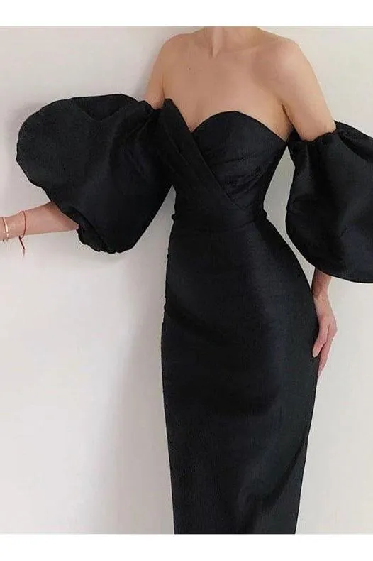 Shoulder-wrapped chest puff sleeve dress