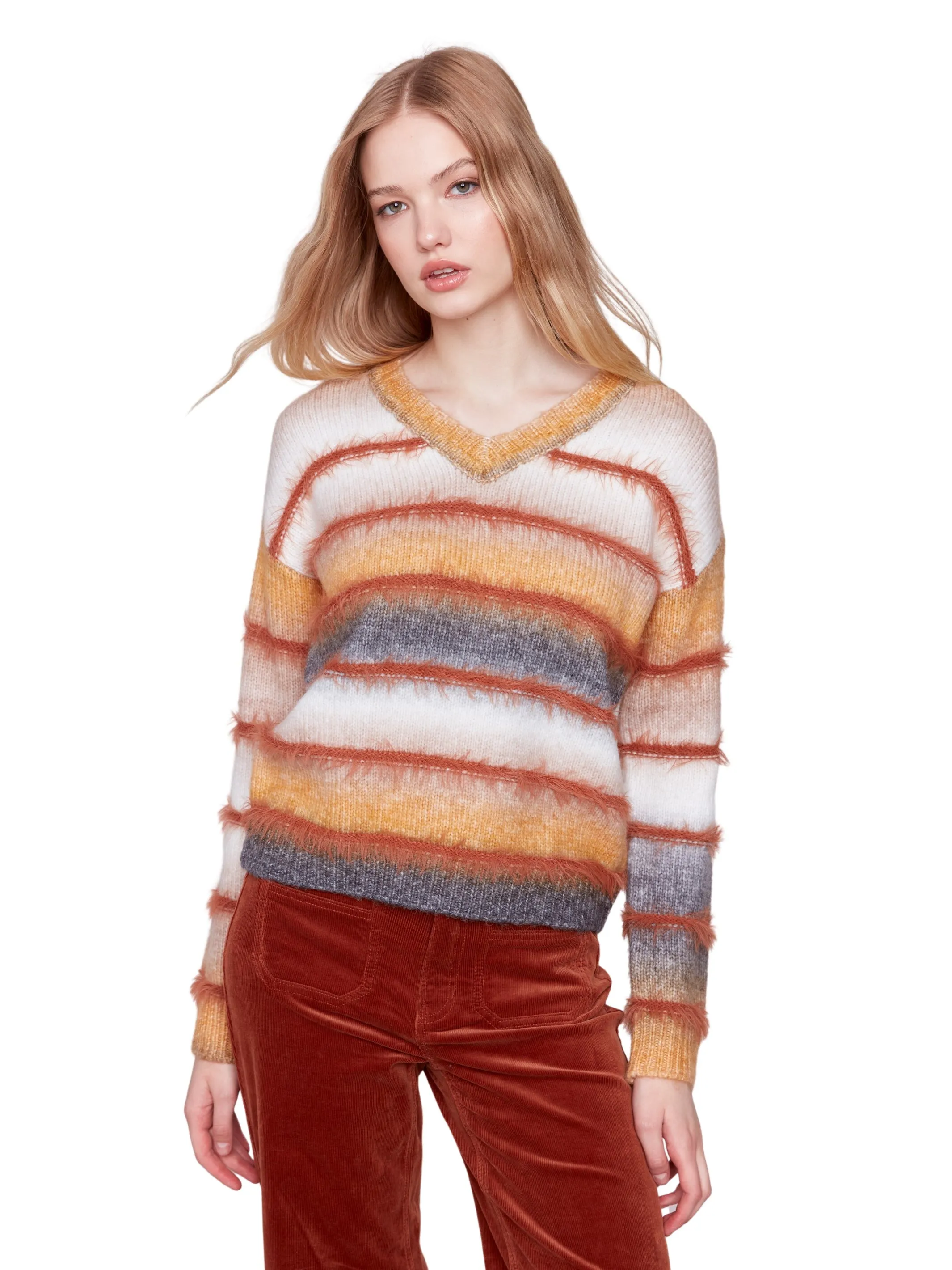 Space Dye Sweater with Striped Eyelash Yarn