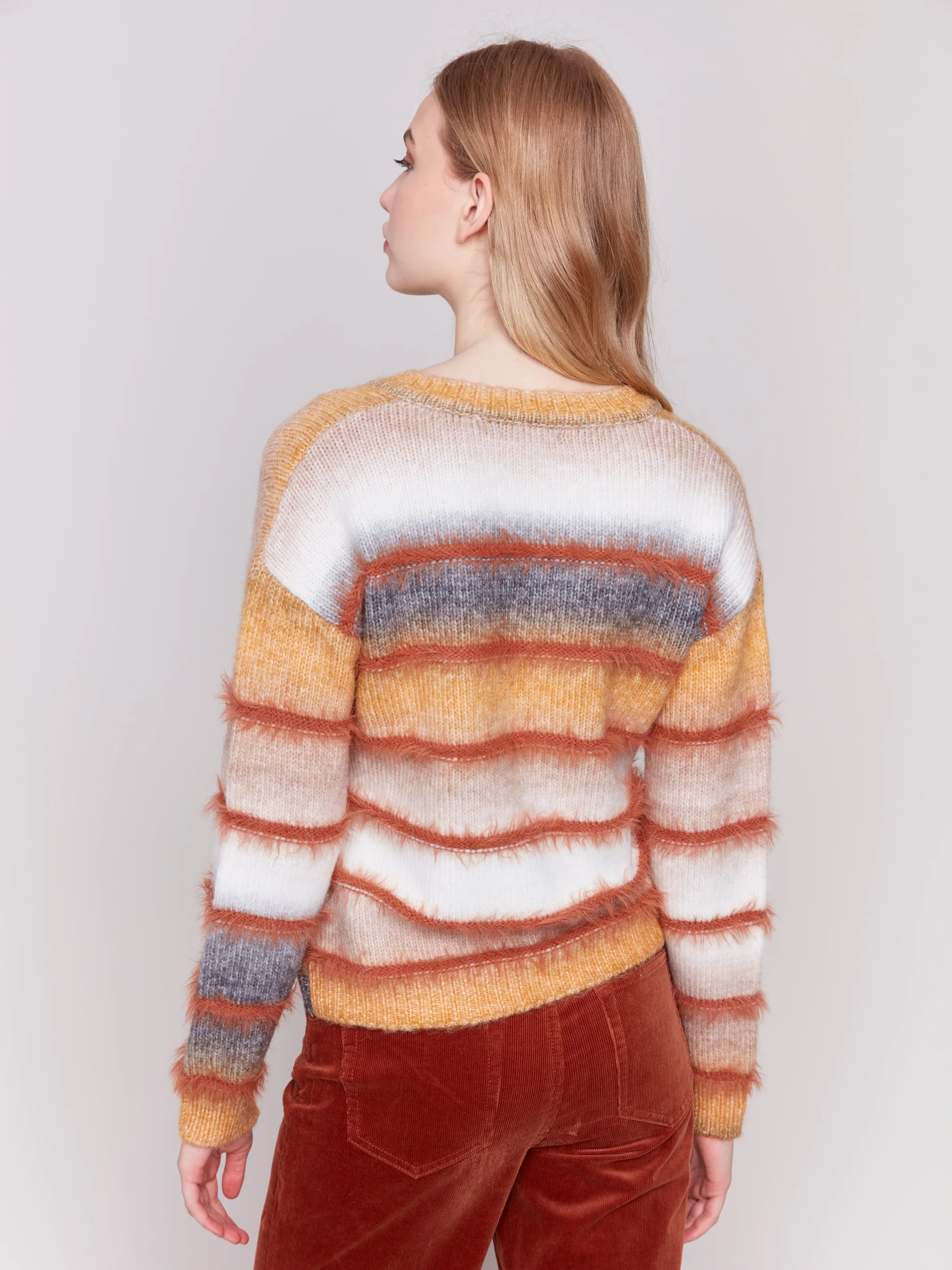 Space Dye Sweater with Striped Eyelash Yarn